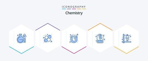 Chemie 25 blaues Icon Pack inklusive Feuer. Labor. Magnet. lernen. Medizin vektor