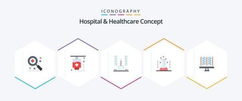 sjukhus och sjukvård begrepp 25 platt ikon packa Inklusive röntgen. radioskopi. hälsa. radiologi. medicinsk vektor