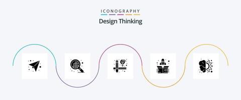 design tänkande glyf 5 ikon packa Inklusive tänkande. redskap. design. design. upp vektor