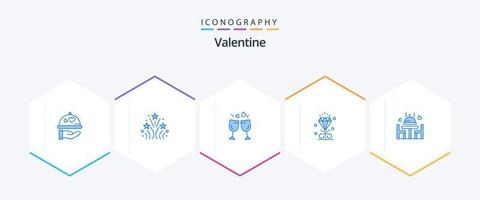 Valentine 25 blaues Icon Pack inklusive Liebe. Hochzeit. Glas. Herz. Diamant vektor