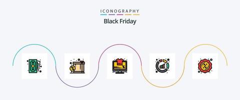 svart fredag linje fylld platt 5 ikon packa Inklusive försäljning. analys. övervaka. försäljning. analys vektor