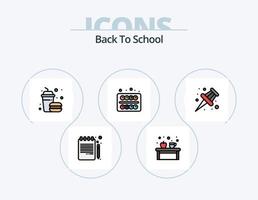 zurück zu Schullinie gefüllt Icon Pack 5 Icon Design. Mittagessen. Ausbildung. Bleistifttopf. trinken. Gläser vektor