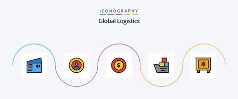 global logistik linje fylld platt 5 ikon packa Inklusive fartyg. logistik. användare. Bra. global vektor