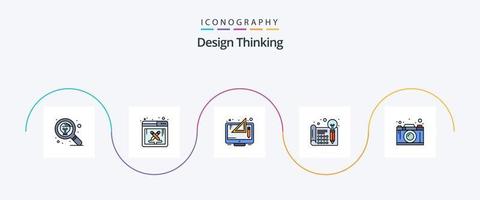 design tänkande linje fylld platt 5 ikon packa Inklusive processa. design. arbete. kreativ. grafisk vektor