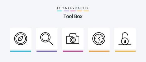 Tools Line 5 Icon Pack inklusive . Stempel. kreatives Ikonendesign vektor