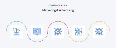 marknadsföring och reklam blå 5 ikon packa Inklusive marknadsföring bearbeta. marknadsföring automatisering. meddelande. marknadsföring. ad vektor