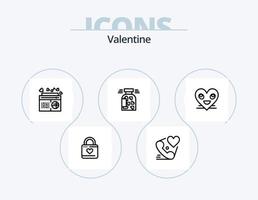 Valentine Line Icon Pack 5 Icon-Design. Liebhaber. Bett. Herz. Hochzeitskarte. dokumentieren vektor