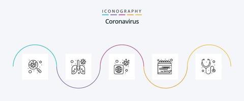 coronavirus linje 5 ikon packa Inklusive stetoskop. sjukvård. bakterie. schema. händelse vektor