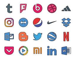 20 Social Media Icon Pack einschließlich Windows Media Player Netflix Nike Google Earth Twitter vektor