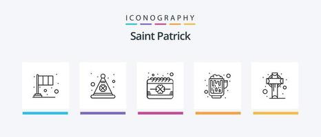 Saint Patrick Line 5 Icon Pack inklusive Prost. Glas. Glück. Wein. Festival. kreatives Symboldesign vektor