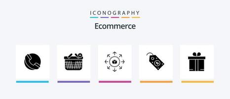E-Commerce Glyph 5 Icon Pack inklusive Shopping. Geschenk. Shop. Schild. Etikett. kreatives Symboldesign vektor