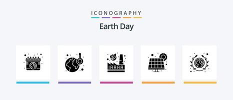 Earth Day Glyph 5 Icon Pack inklusive Community. Leistung. Ökologie. Tafel. Energie. kreatives Symboldesign vektor