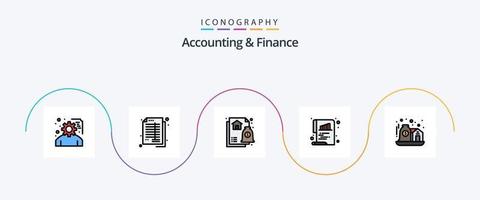 Buchhaltungs- und Finanzlinie gefülltes flaches 5-Icon-Paket einschließlich Asset. dokumentieren. Buchhaltung. Diagramm. Hypothek vektor