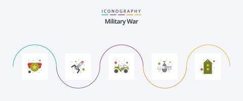 militär krig platt 5 ikon packa Inklusive Träning. militär. jeep. kämpe jet. flygplan vektor