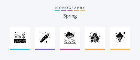 Spring Glyph 5 Icon Pack inklusive Eiscreme. Creme. Wachstum. Damenkäfer. Insekt. kreatives Symboldesign vektor