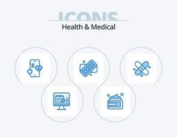 Gesundheit und Medizin blau Icon Pack 5 Icon Design. Gips. Bandage. medizinisch. Medizin. Tablette vektor