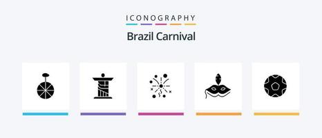 Brasilien karneval glyf 5 ikon packa Inklusive firande. fyrverkeri. Kristus. firande. brasiliansk. kreativ ikoner design vektor