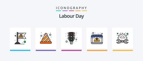 Labor Day Line gefüllt 5 Icon Pack inklusive Werkzeug. Hacke. Konstruktion. harte Arbeit. Flagge. kreatives Symboldesign vektor