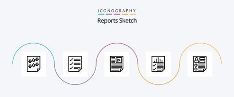 Berichte Sketch Line 5 Icon Pack inklusive Seite. Daten. Buchseite. Video. Papier vektor