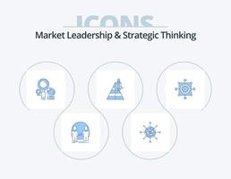 Marktführerschaft und strategisches Denken Blue Icon Pack 5 Icon Design. Pfeil. Fokus. Graph. Start. Flugzeug vektor