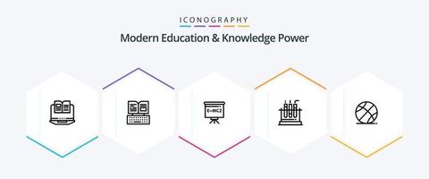 modern utbildning och kunskap kraft 25 linje ikon packa Inklusive sporter. medicinsk. klassrum . labb. rör vektor