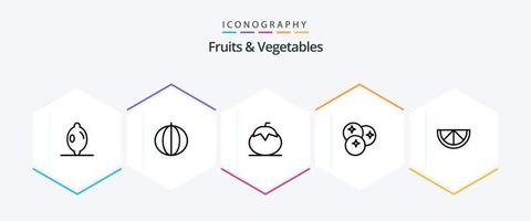 frukt och grönsaker 25 linje ikon packa Inklusive citron. frukter. frukt. frukt. blåbär vektor