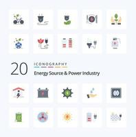 20 Energiequellen- und Energiewirtschafts-Flachfarben-Icon-Pack wie gereinigte Energie-Power-Gang-Energie vektor