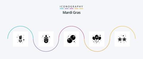 Mardi Gras Glyph 5 Icon Pack inklusive Mardi Gras. Karneval. Kokosnuss. Tag. zelebrieren vektor