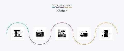 kök glyf 5 ikon packa Inklusive . kylskåp. kök. kök. verktyg vektor