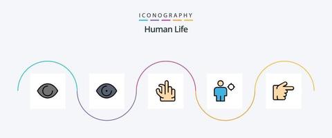 mänsklig linje fylld platt 5 ikon packa Inklusive . kropp. höger. finger vektor