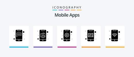 Mobile Apps Glyph 5 Icon Pack inklusive App. Galerie. Foto. Anwendung. Gerät. kreatives Symboldesign vektor