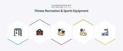 kondition rekreation och sporter Utrustning 25 fylld linje ikon packa Inklusive maskin. muskel. tillväxt. tillväxt. biceps vektor
