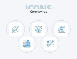 coronavirus blå ikon packa 5 ikon design. influensa. bärare. virus. fladdermus. otolaryngologist vektor