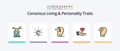 medveten levande och personlighet egenskaper linje fylld 5 ikon packa Inklusive aktning. bekräftelse. Hem. lag. domstol. kreativ ikoner design vektor