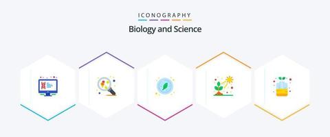 biologi 25 platt ikon packa Inklusive växa. ljus. vetenskap. direkt. cirkel vektor