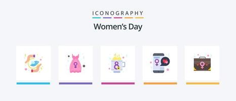 kvinnor dag platt 5 ikon packa Inklusive mobil. kärlek. kvinnor. dag. te. kreativ ikoner design vektor