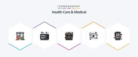 Gesundheitswesen und medizinisches 25 gefülltes Symbolpaket einschließlich Handy. EKG. Notfall. schlagen. medizinisch vektor