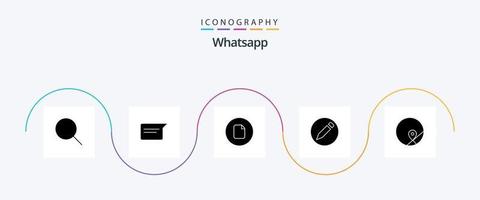 WhatsApp Glyph 5 Icon Pack inklusive Standort. Basic. dokumentieren. Text. Basic vektor