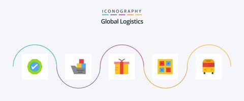 Global Logistics Flat 5 Icon Pack inklusive Versand. Lieferung. Schiff. Boxen. global vektor