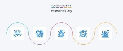 valentines dag blå 5 ikon packa Inklusive flytta. hus. kärlek. Hem. hjärta vektor