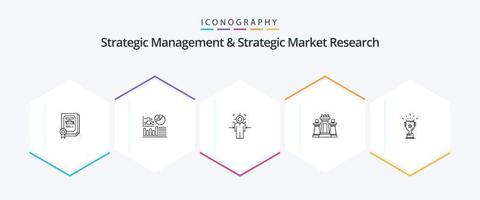 strategisches Management und strategische Marktforschung 25-Zeilen-Icon-Pack einschließlich Technologie. Strategie. Mann. Computer. Ziel vektor