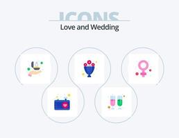 Hochzeit flach Icon Pack 5 Icon Design. Frau. weiblich. Liebe. gegenwärtig. Strauß vektor