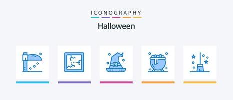 halloween blå 5 ikon packa Inklusive . halloween kvast. magi. kvastskaft. Semester. kreativ ikoner design vektor