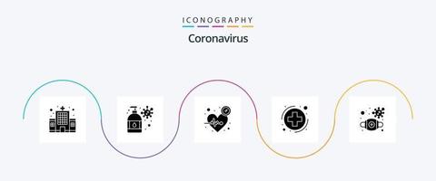 coronavirus glyf 5 ikon packa Inklusive mask. tecken. slå. sjukvård. medica vektor