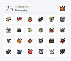 Thanksgiving 25 Zeilen gefülltes Icon Pack inklusive Thanksgiving. Apfel. Urlaub. das Erntedankfest. Cranberry vektor