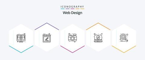 Webdesign 25-Zeilen-Icon-Pack inklusive Scan. Lupe. schreiben. Sicherheit. Computer vektor