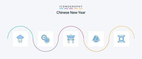 kinesisk ny år blå 5 ikon packa Inklusive Kina. skrolla. bro. kinesiska. frukt vektor