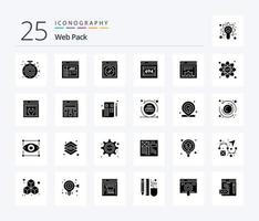 webb packa 25 fast glyf ikon packa Inklusive webb. design. kompass. server. fel fel sida vektor