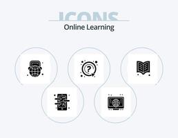 Online-Lern-Glyphen-Icon-Pack 5 Icon-Design. Lektüre. Frage. Ausbildung. markieren. Kopfhörer vektor