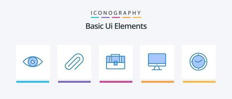 grundläggande ui element blå 5 ikon packa Inklusive Kolla på. skärm. stift. övervaka. hand väska. kreativ ikoner design vektor